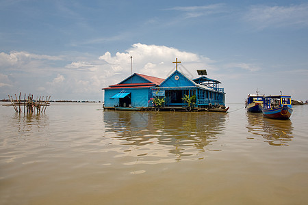 Tonle Sap湖上的教堂图片