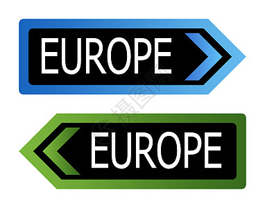 欧洲道路标志 蓝色的 绿色的 黑色的图片