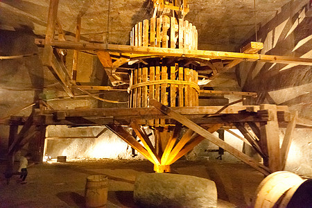 维利奇卡盐矿Wieliczka 盐矿 深的 波兰语 电缆 天花板背景