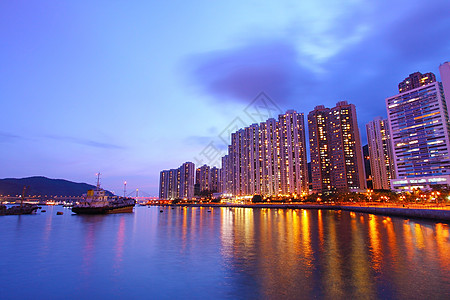 香港市中心区夜景 天际线 高的 天空 美丽的 金融 顶峰图片