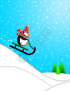 滑雪下坡上可爱企鹅插图图片