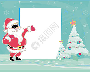 圣诞快乐 与圣塔大树一起欢庆   矢量图片