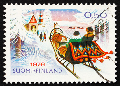 芬兰邮戳 1976年 圣诞节早晨乘车前往教堂图片