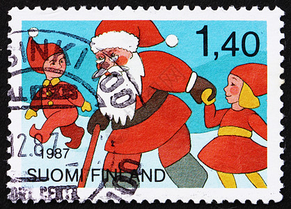 芬兰邮票 1987年 圣诞老人和青年图片