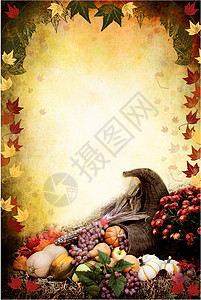感恩节 秋天 妈妈 壁球 喇叭 花朵 静物 水果 插图图片
