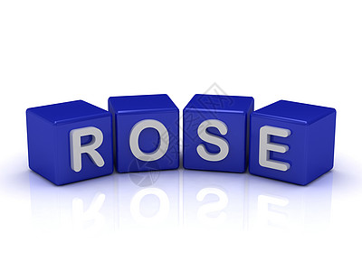 蓝色立方体上的 ROSE 字词图片