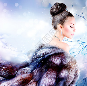 豪华富皮外套冬季女孩背景图片