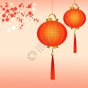 中国灯笼 插图 邀请函 问候语 快乐的 房子 假期 春天 运气背景图片