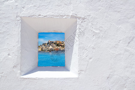 Ibiza 地中海白墙窗口 房子 伊维萨岛 海岸 夏天图片