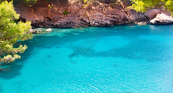 马洛卡巴利阿里奇岛的萨卡洛布拉海滩 绿松石 全景图片