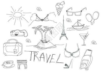 手工绘制旅行图纸 矢量插图图片