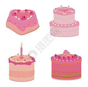 一套矢量粉红糖蛋糕图片
