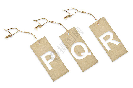 带字母PQR切分的棕纸纸标签图片