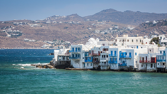 希腊米科诺斯 建筑学 旅游 房子 假期 蓝色的 自然 海滩图片