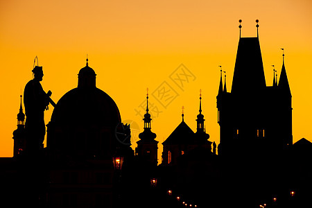城市剪影旧城桥塔 全景 文化 历史 日落 基督教 布拉格 走 城堡背景