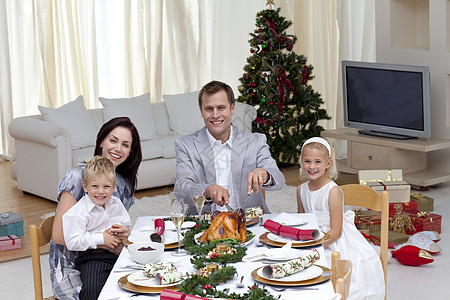家里人和火鸡一起庆祝圣诞晚餐 假期 熟的 母亲高清图片