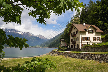 瑞士阿尔卑斯山湖附近的别墅图片