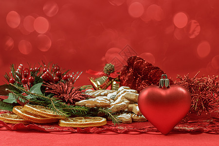 红色红心和姜饼背景 甜点 烤的 花 钟声 刨冰背景图片