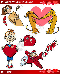 情人节卡通插图爱情集 女孩 问候语 小狗 卡片图片