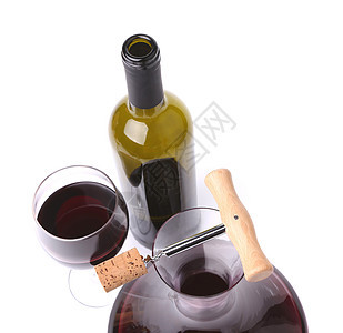 红红葡萄酒顶视图的decanter 瓶和玻璃 瓶子 喝图片