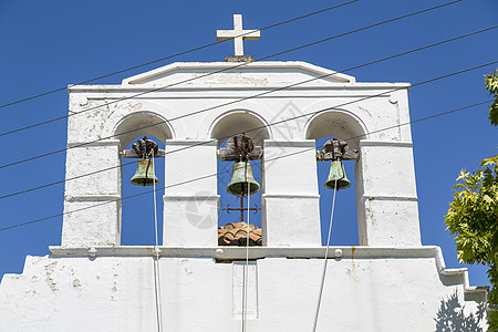 婚礼教堂蓝色天空背景的希腊教堂详细内容 B 旅游背景