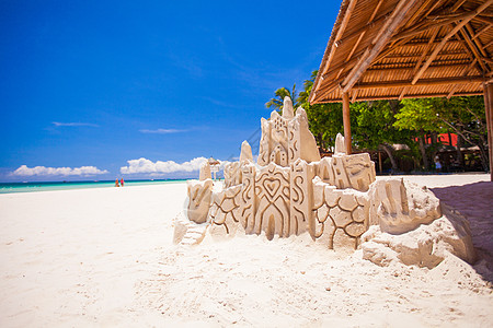 菲律宾博拉凯白热带沙沙滩上的沙丘城堡 Boracay 房子 自然图片