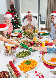 圣诞节晚宴在餐桌上幸福的一家人 小玩意儿 母亲 男生图片