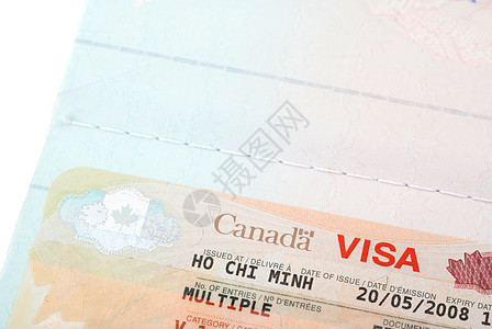 在胡志明越南发行的加拿大签证章贴近镜头图片