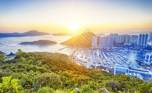 香港美丽的日落 建筑学 亚洲 民众 避难所 摩天大楼 市中心 台风图片