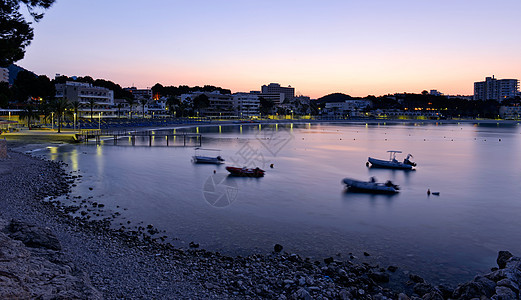 早上在麦杰卡的日出 波尔图 马略卡岛 天空 海洋 水图片