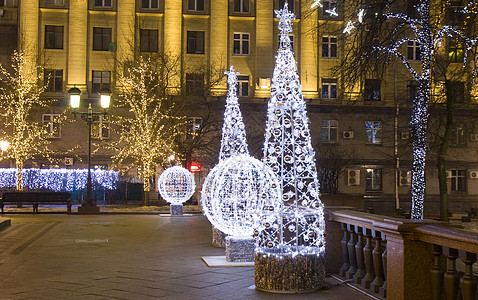 莫斯科圣诞节 发光的 假期 特维尔大街 照明 新年高清图片