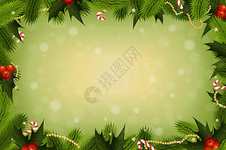 圣诞贺卡背景 浆果 糖果手杖 糖果 新年 卡片 框架 枞树背景图片