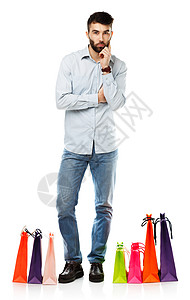 带购物袋的帅哥 顾客 购物狂 成功的 男人 假期 手 男性背景图片