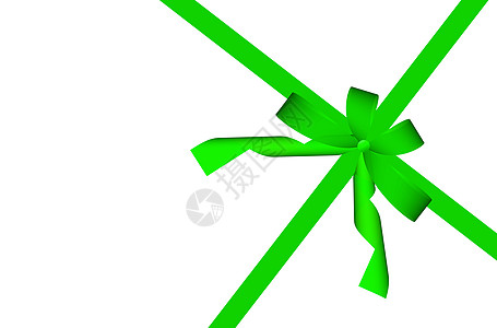 礼物的绿丝带和弓 白色与世隔绝背景图片
