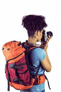 带背包照照片的年轻妇女 摄影 美丽 游客 旅行图片