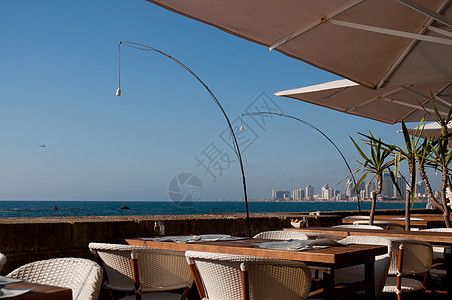 贾法港的餐厅 海滩 古老的 港口 地中海 老的图片