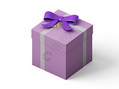 带有紫色丝带弓的粉红礼品盒 装饰品 假期 派对 纸图片