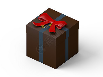 带有红丝结弓的深棕色礼品盒 美丽 生日 圣诞节 婚礼图片