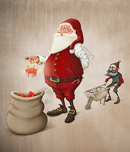 圣诞老人准备礼物 礼物盒 小精灵 传统 老的背景图片