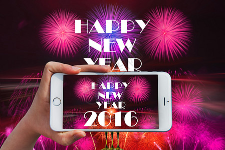 中秋节手机海报手持智能手机在2016年快乐新年拍照 电脑背景