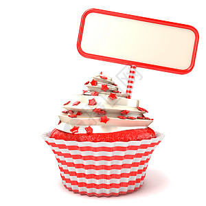 草莓纸杯蛋糕和空白板图片