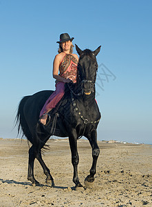 沙滩上的马匹女人 海 假期 卢西塔尼亚 黑色的图片