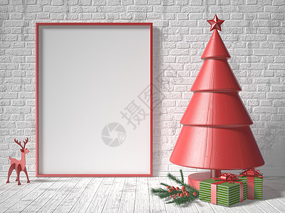 模拟空白相框圣诞树装饰和礼物 庆典 房间 装饰风格图片