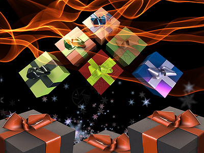 科技图背景彩色和条纹的盒子 有礼品 在黑色背景上绑弓 新年3月快乐插图 卡片 正方形背景