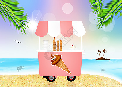 海滩上的冰淇淋车 杯子 旅行 快乐 假期 吃背景图片