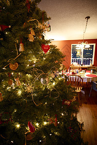 圣诞节时间 晚餐 季节性的 季节 假期 桌子 家 窗户背景图片