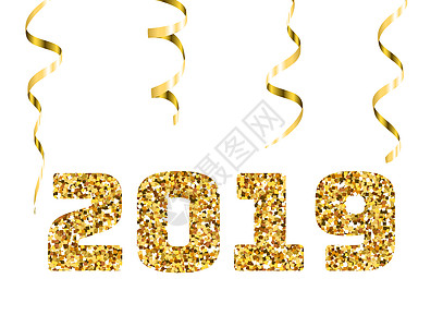 新的 2019 年快乐 金色亮片颗粒和火花 日历派对邀请卡海报横幅的假期设计元素 网络 奢华图片