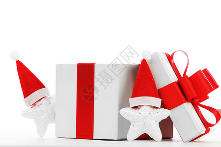 装满圣天窗星的礼品盒 装饰风格 假期 白色的 问候语 帽子图片