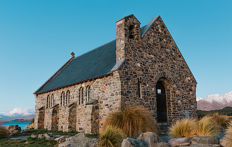 新西兰Tekapo湖日落的好牧人教堂 信仰图片