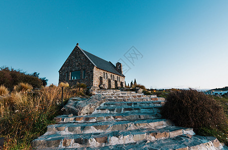 新西兰Tekapo湖日落的好牧人教堂 户外图片